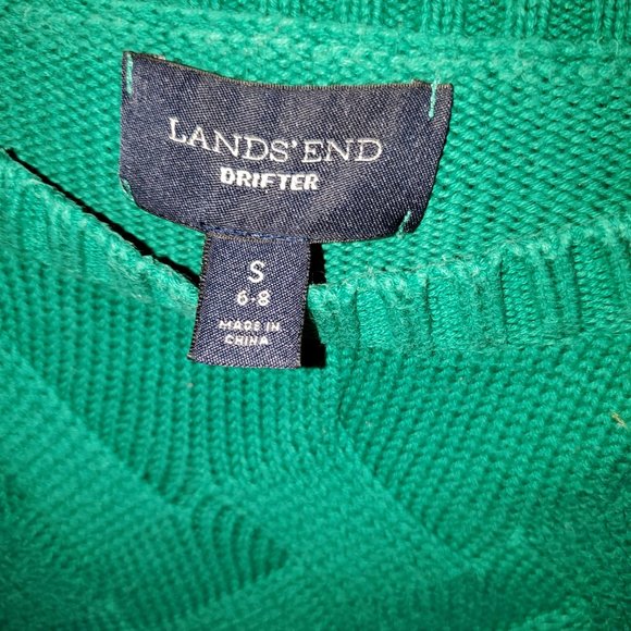 70- Lands' End Basket Weave Cable knit Green Sweater - Picture 3 of 7